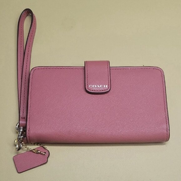 Coach Pink Leather Wristlet Wallet Women - Picture 1 of 6